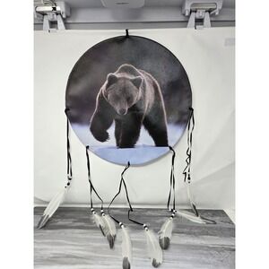 DREAMCATCHER INDIAN WITH A PICTURE OF A BROWN BEAR OUTDOOR Large 15 Inches